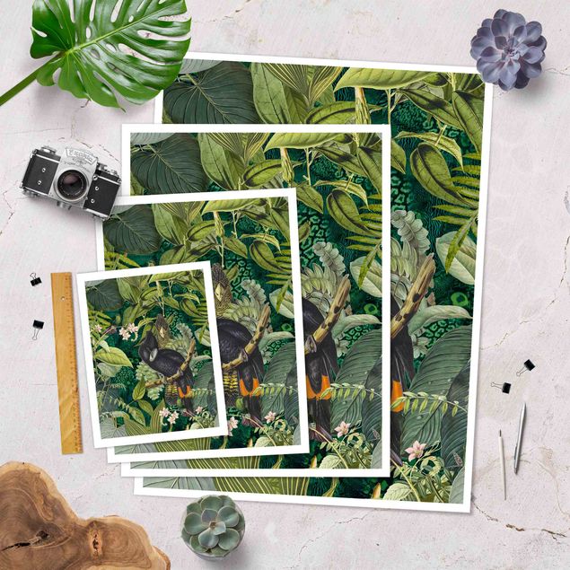Poster - Bunte Collage - Kakadus im Dschungel - Hochformat 4:3