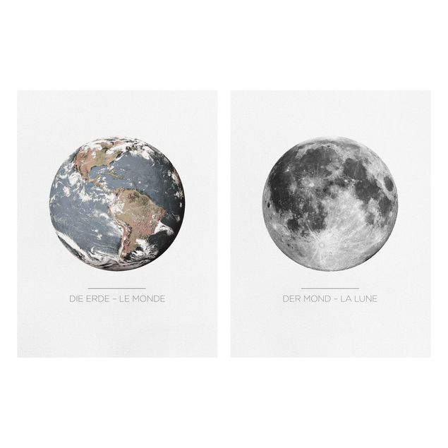 Leinwandbild 2-teilig - Mond und Erde - Hoch 4:3