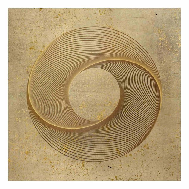 Bilder auf Holz Line Art Kreisspirale Gold