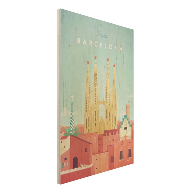 Holzbilder Syklines Reiseposter - Barcelona