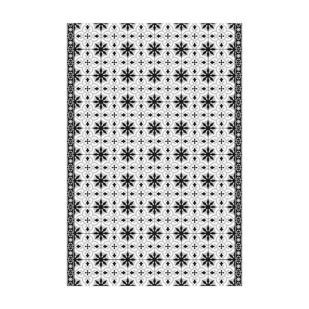 Teppich schwarz-weiß Geometrischer Fliesenmix Kreuz Schwarz