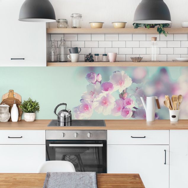 Küchenrückwand selbstklebend Farbenfrohe Kirschblüten