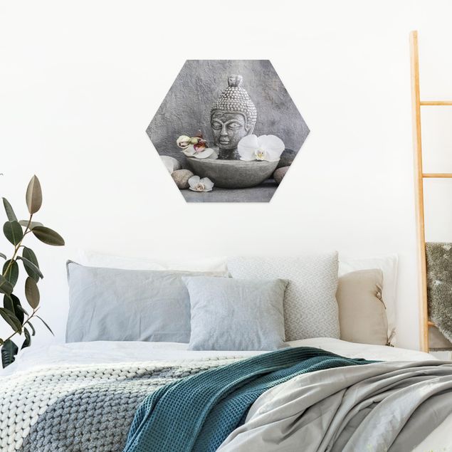 Hexagon-Bilder Zen Buddha, Orchideen und Steine