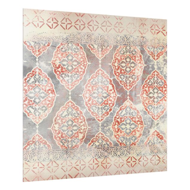 Spritzschutz Glas - Persisches Vintage Muster in Indigo III - Quadrat 1:1