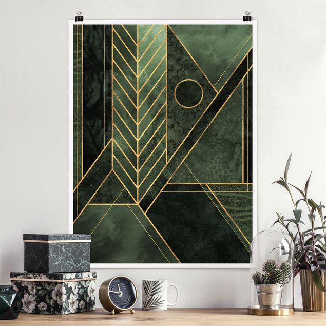 abstrakte Kunst Poster Geometrische Formen Smaragd Gold