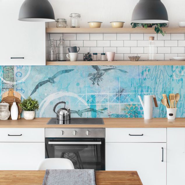 Küchenspiegel Bunte Collage - Blaue Fische