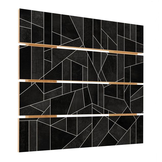 Holzbild - Elisabeth Fredriksson - Schwarz Weiß Geometrie Aquarell - Quadrat 1:1