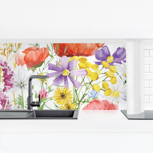 Küchenrückwand selbstklebend Aquarellierte Blumen