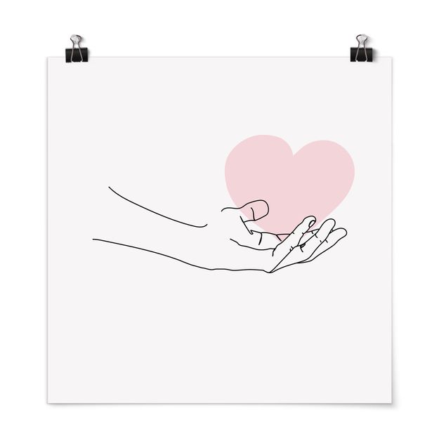 Poster - Hand mit Herz Line Art - Quadrat 1:1