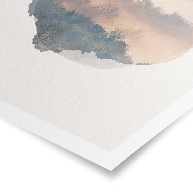 Poster - Wasserfarben - Nebel bei Sonnenuntergang - Hochformat 4:3