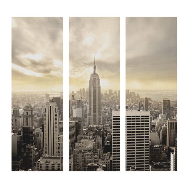 Leinwandbild 3-teilig - Manhattan Dawn - Panoramen hoch 1:3