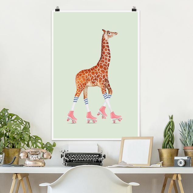 Wand Poster XXL Giraffe mit Rollschuhen