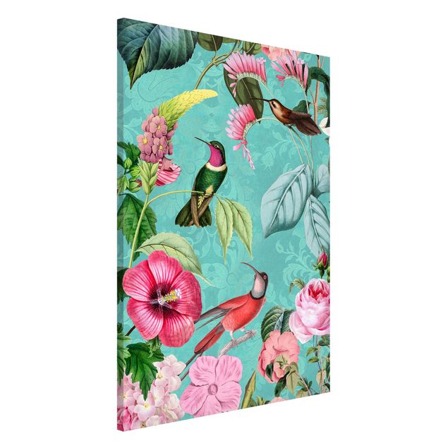 Magnettafel Blume Vintage Collage - Kolibris im Paradies