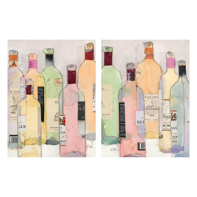 Leinwandbild 2-teilig - Weinflaschen in Wasserfarbe Set I - Hoch 4:3
