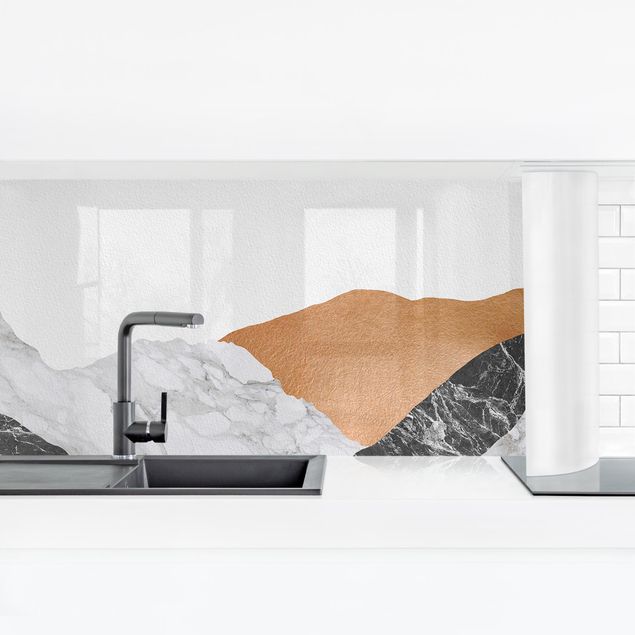 Küchenrückwand Folie Landschaft in Marmor und Kupfer