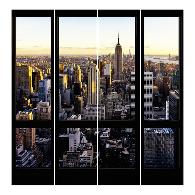 Schiebegardinen Set - Fensterblick am Abend über New York - Flächenvorhänge