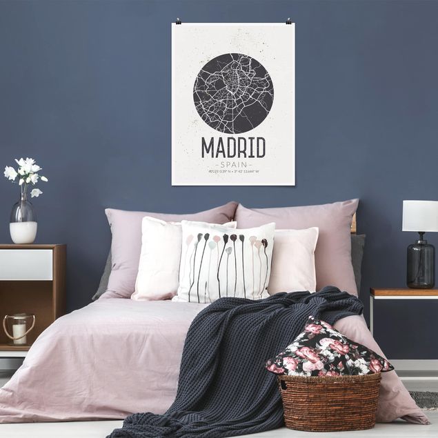 Poster schwarz-weiß Fotografie Stadtplan Madrid - Retro
