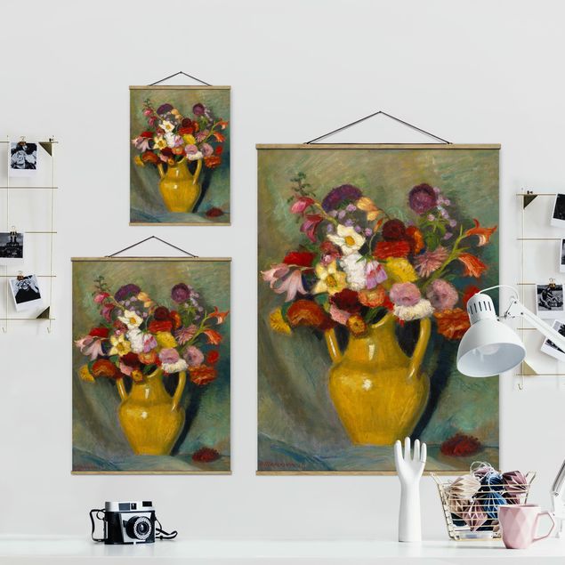 Stoffbild mit Posterleisten - Otto Modersohn - Bunter Blumenstrauß - Hochformat 3:4