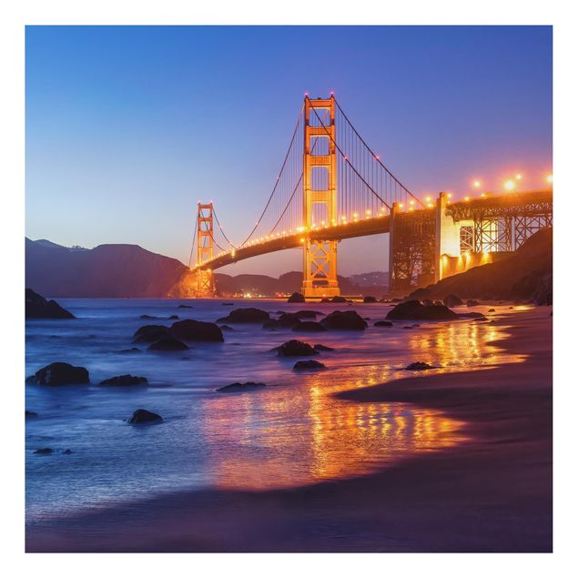 Alu-Dibond - Golden Gate Bridge am Abend - Quadrat