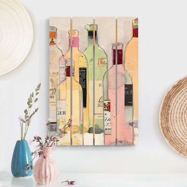 Holzbilder Weinflaschen in Wasserfarbe I