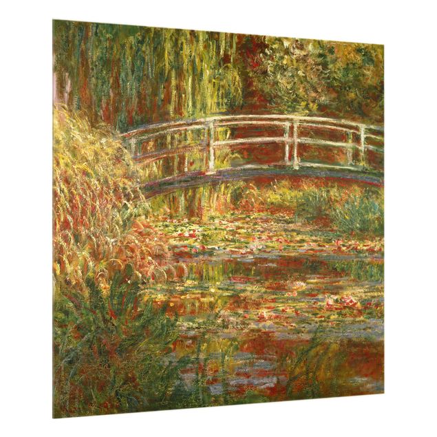 Spritzschutz Künstler Claude Monet - Seerosenteich und japanische Brücke (Harmonie in rosa)