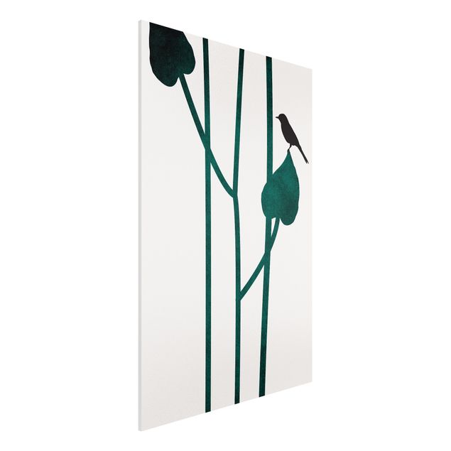 Kubistika Poster Grafische Pflanzenwelt - Vogel auf Blatt