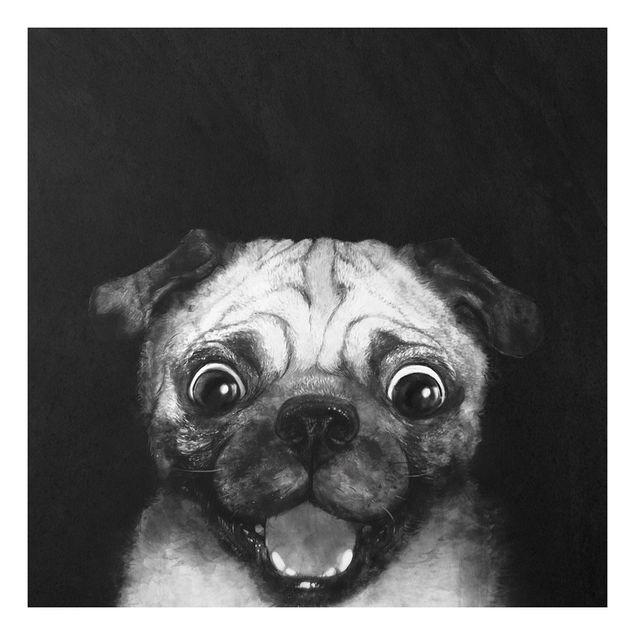 Graves Bilder Illustration Hund Mops Malerei auf Schwarz Weiß