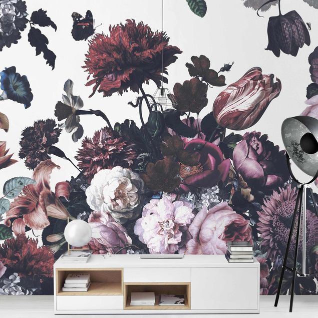 Tapete selbstklebend - Altmeisterlicher Blumenrausch mit Rosen Bouquet - Fototapete Querformat