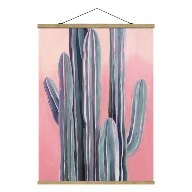 Stoffbild mit Posterleisten - Kaktus auf Rosa I - Hochformat 3:4
