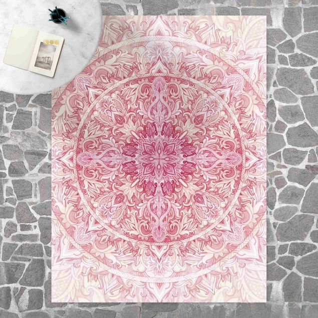 Teppich für Balkon Mandala Aquarell Sonne Ornament rosa