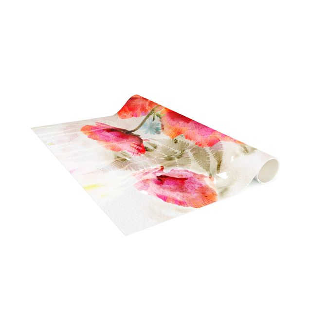 Vinyl-Teppich - Aquarell Blumen Mohn - Hochformat 1:2