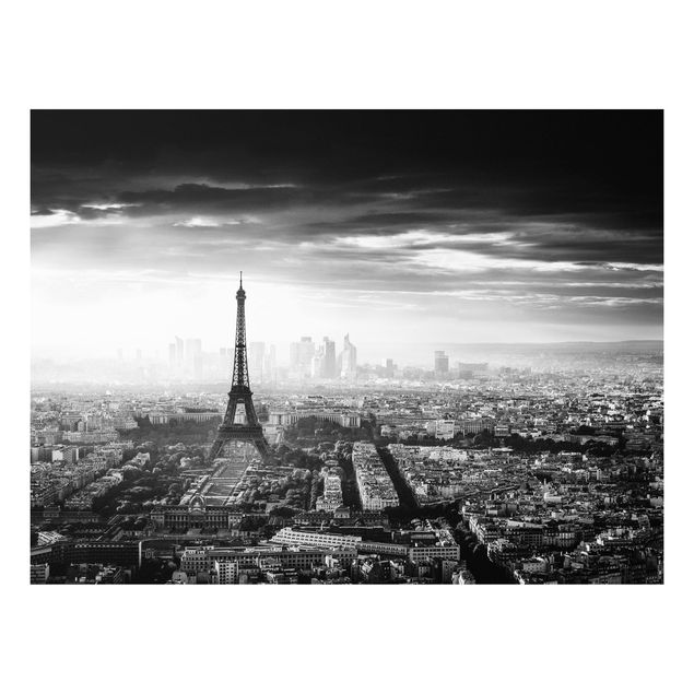Foto auf Hartschaumplatte Der Eiffelturm von Oben Schwarz-weiß