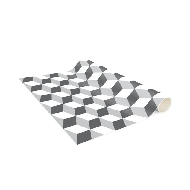 Moderne Teppiche Geometrischer Fliesenmix Würfel Grau