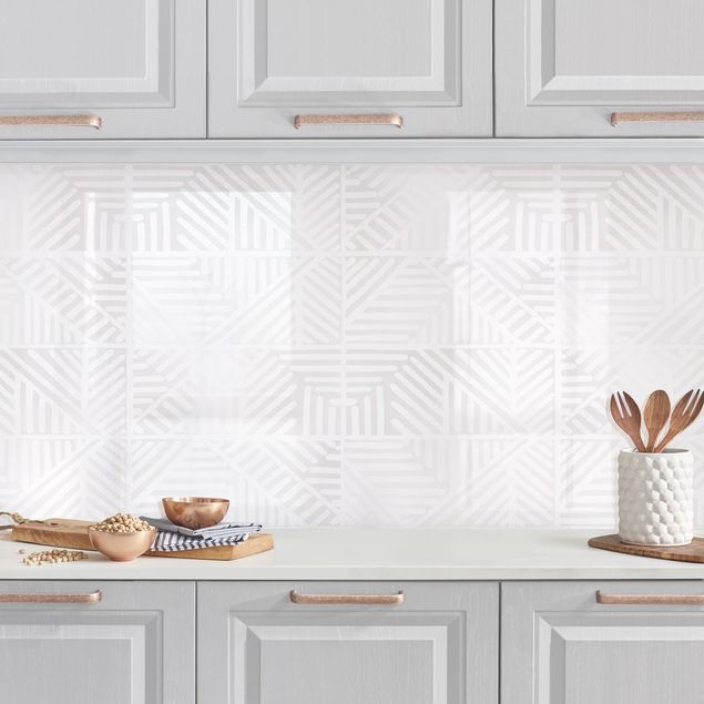 Platte Küchenrückwand Linienmuster Stempel in Weiß