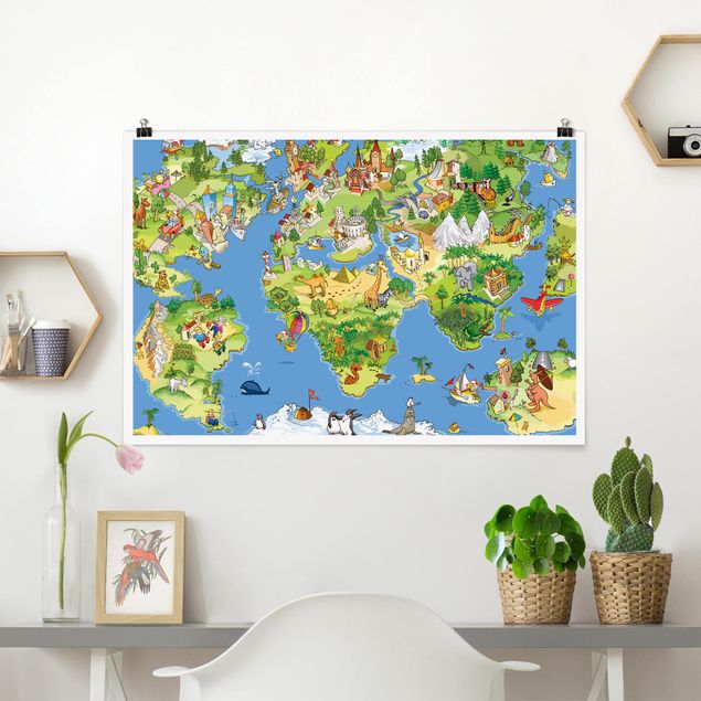 Wand Poster XXL Great and funny Worldmap