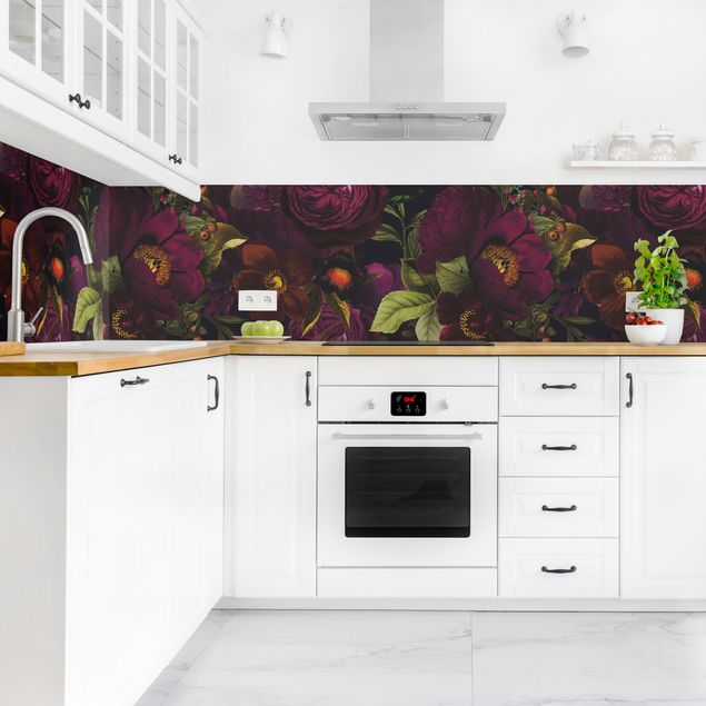 Küchenrückwand - Lila Blüten Dunkel
