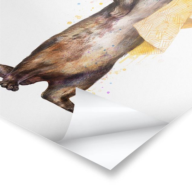 Poster - Illustration Otter mit Handtuch Malerei Weiß - Hochformat 4:3