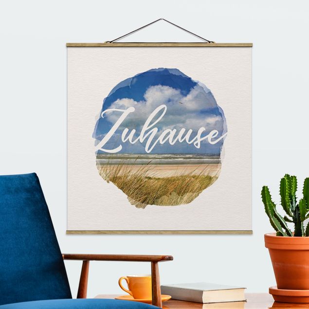 Stoffbild mit Posterleisten - Wasserfarben - Zuhause - Quadrat 1:1