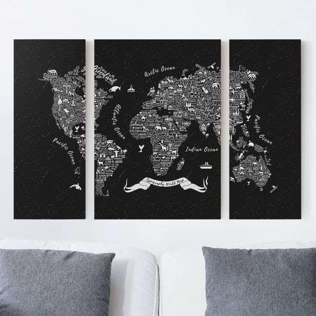 Weltkarte Leinwandbild Typografie Weltkarte schwarz