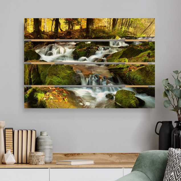 Holzbilder Natur Wasserfall herbstlicher Wald