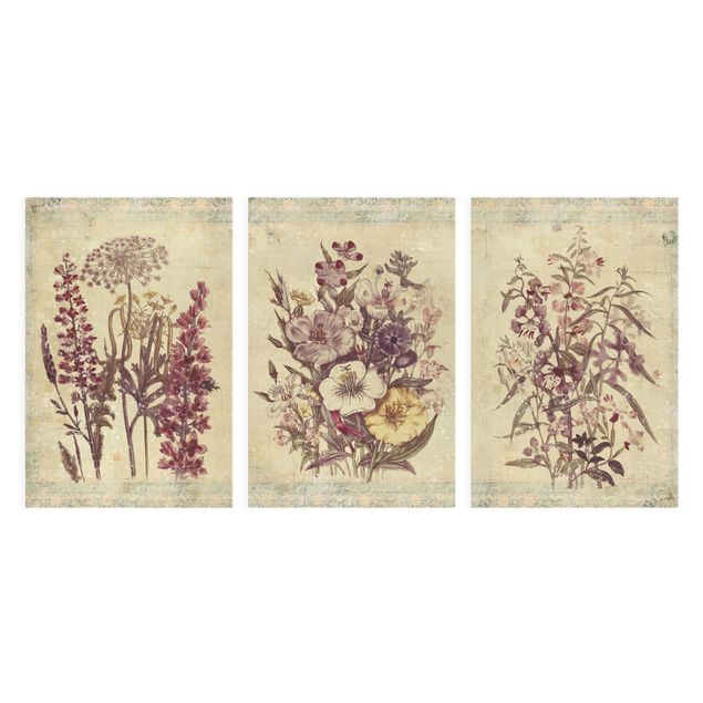 Leinwandbild 3-teilig - Vintage Blumen Trio - Hoch 2:3