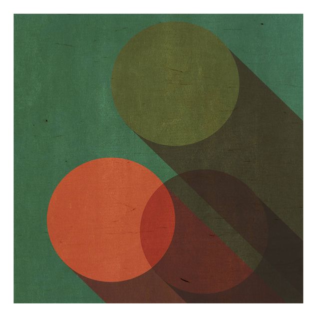Holzbilder Abstrakte Formen - Kreise in Grün und Rot