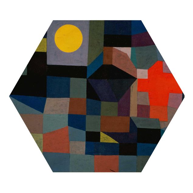 Hexagon Bild Holz - Paul Klee - Feuer bei Vollmond