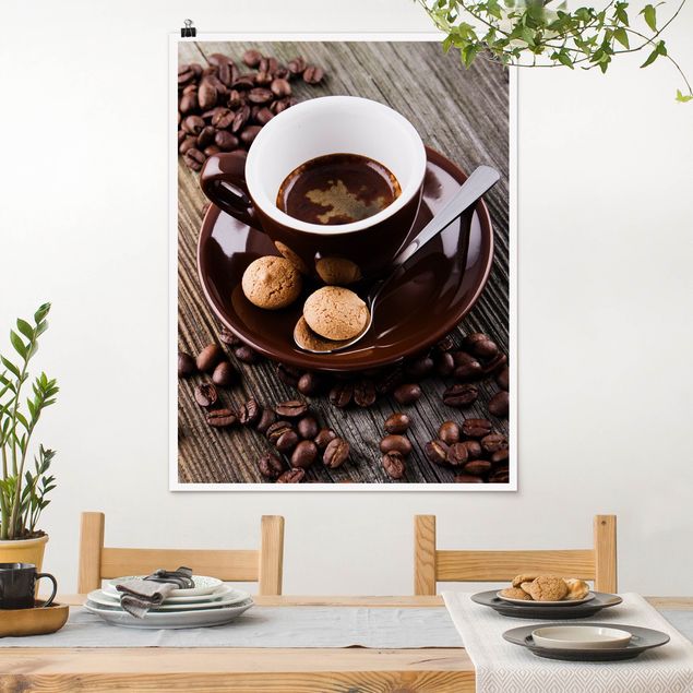 Moderne Poster Kaffeetasse mit Kaffeebohnen