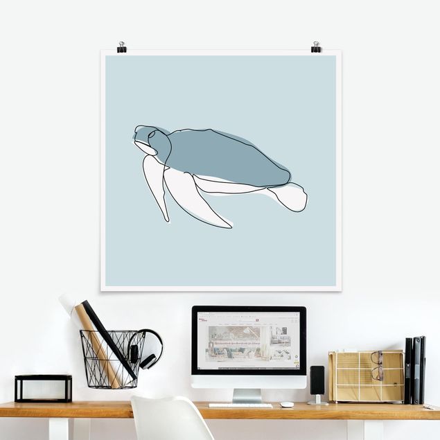 Poster Fische Schildkröte Line Art