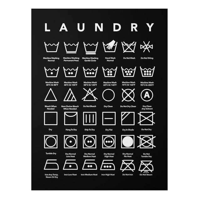 Alu-Dibond - Laundry Symbole Schwarz-Weiß - Querformat