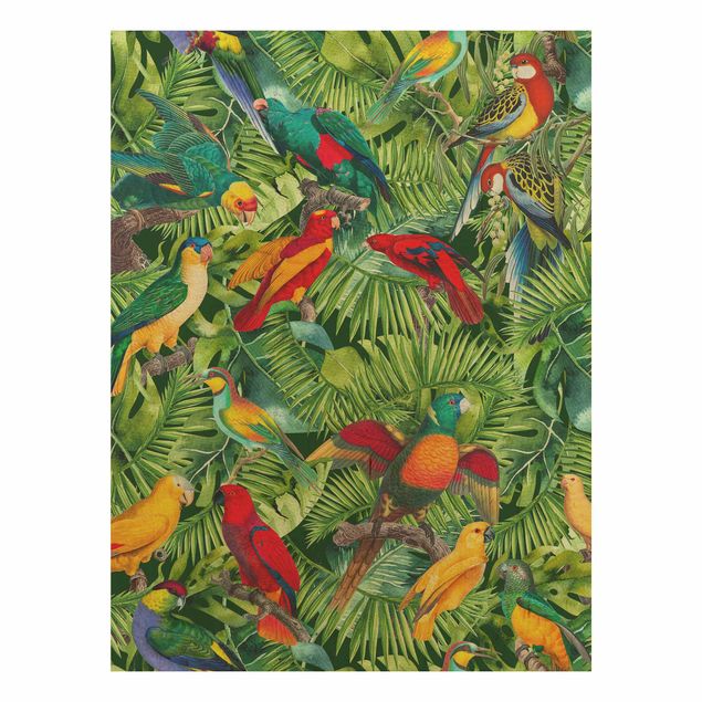 Holzbilder Muster Bunte Collage - Papageien im Dschungel