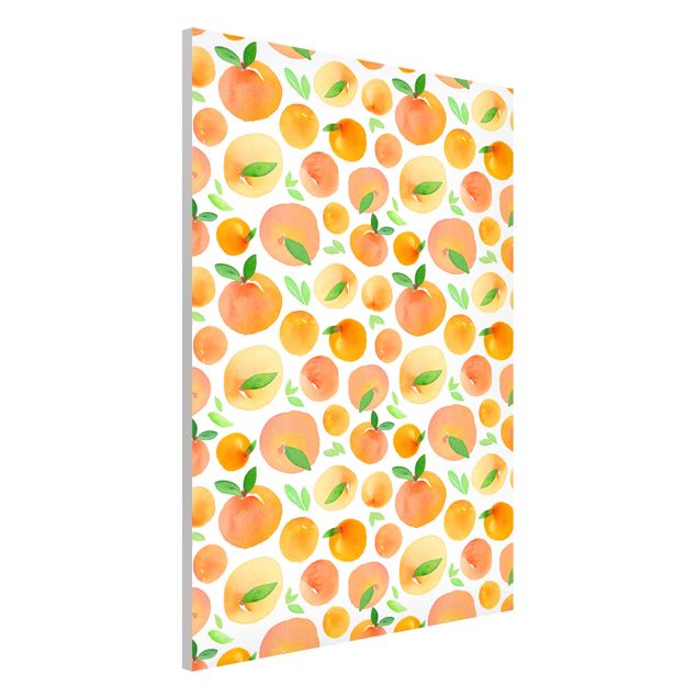 Magnettafel - Aquarell Orangen mit Blättern in weißem Rahmen - Hochformat 2:3