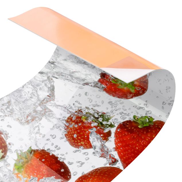 KÜCHENRÜCKWAND Spritzschutz Küche Gehärtetes Glas Wasser Erdbeeren schwarz 