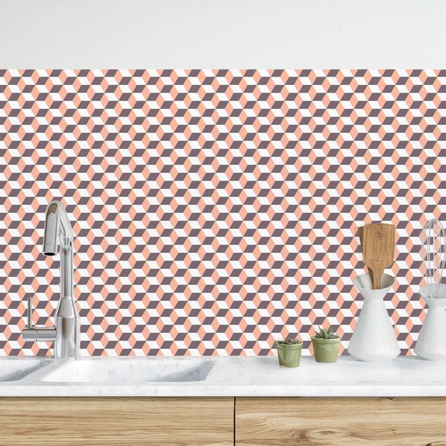 Platte Küchenrückwand Geometrischer Fliesenmix Würfel Orange